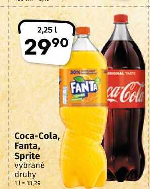 Coca-Cola, Fanta, Sprite 2,25l vybrané druhy 