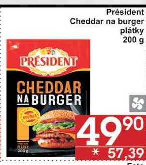 Président Cheddar na burger plátky, 200 g 