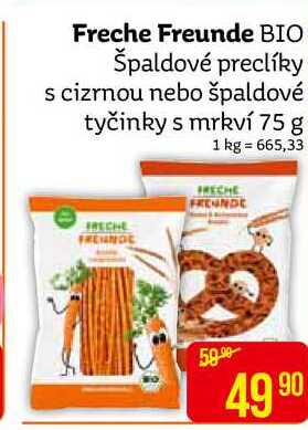 Freche Freunde BIO Špaldové preclíky s cizrnou nebo špaldové tyčinky s mrkví 75 g