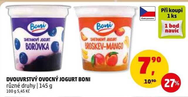 DVOUVRSTVÝ OVOCNÝ JOGURT BONI, 145 g