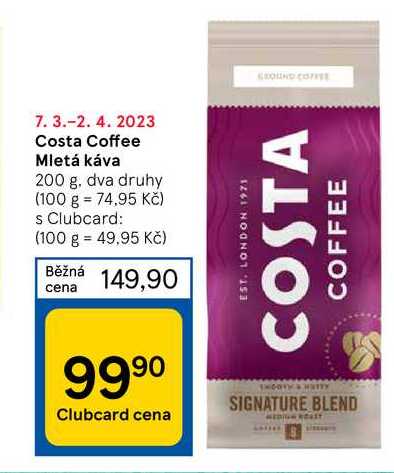 Costa Coffee Mletá káva 200 g v akci