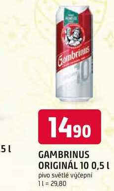 Gambrinus 10° Originál, světlé výčepní pivo 0,5l plech