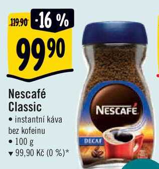 Nescafé Classic instantní káva bez kofeinu, 100 g v akci