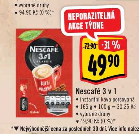 Nescafé 3 v 1 instantní káva porcovaná 165 g