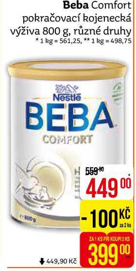 BEBA COMFORT, vybrané druhy 800ml