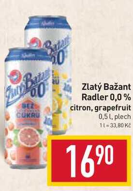 Zlatý Bažant Radler 0,0% citron, grapefruit 0,5 l, plech