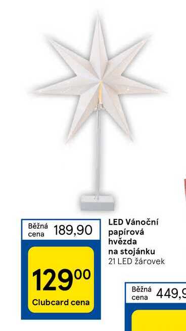LED Vánoční papírová hvězda na stojánku