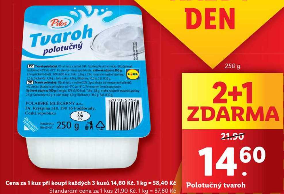 Polotučný tvaroh, 250 g