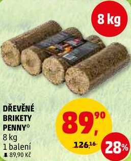 DŘEVĚNÉ BRIKETY PENNY, 8 kg 1 balení