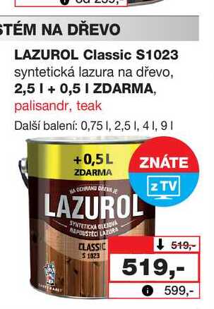 LAZUROL Classic $1023 syntetická lazura na dřevo, 2,5l