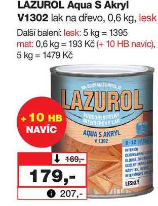 LAZUROL Aqua S Akryl V1302 lak na dřevo, 0,6 kg, lesk 