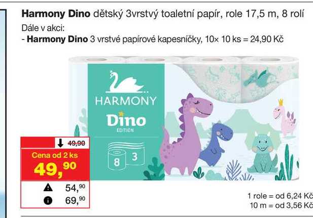 Harmony Dino dětský 3vrstvý toaletní papír, role 17,5 m, 8 rolí