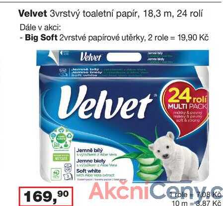 Velvet 3vrstvý toaletní papír, 18,3 m, 24 rolí 