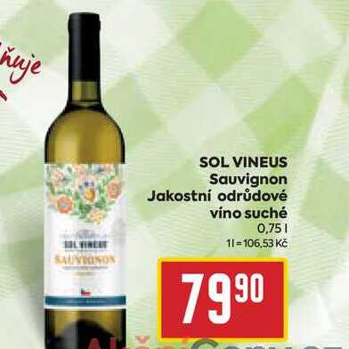 SOL VINEUS Sauvignon Jakostní odrůdové víno suché 0,75l