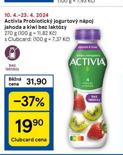 Activia Probiotický jogurtový nápoj jahoda a kiwi bez laktózy