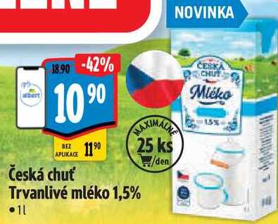 Česká chuť Trvanlivé mléko 1,5%, 1 l v akci