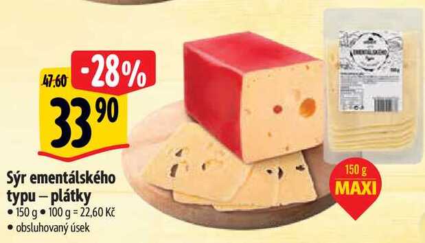 Sýr ementálského typu - plátky, 150 g 