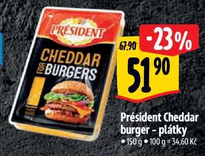 Président Cheddar burger - plátky, 150 g 