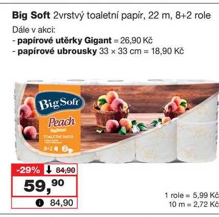Big Soft 2vrstvý toaletní papír, 22 m, 8+2 role