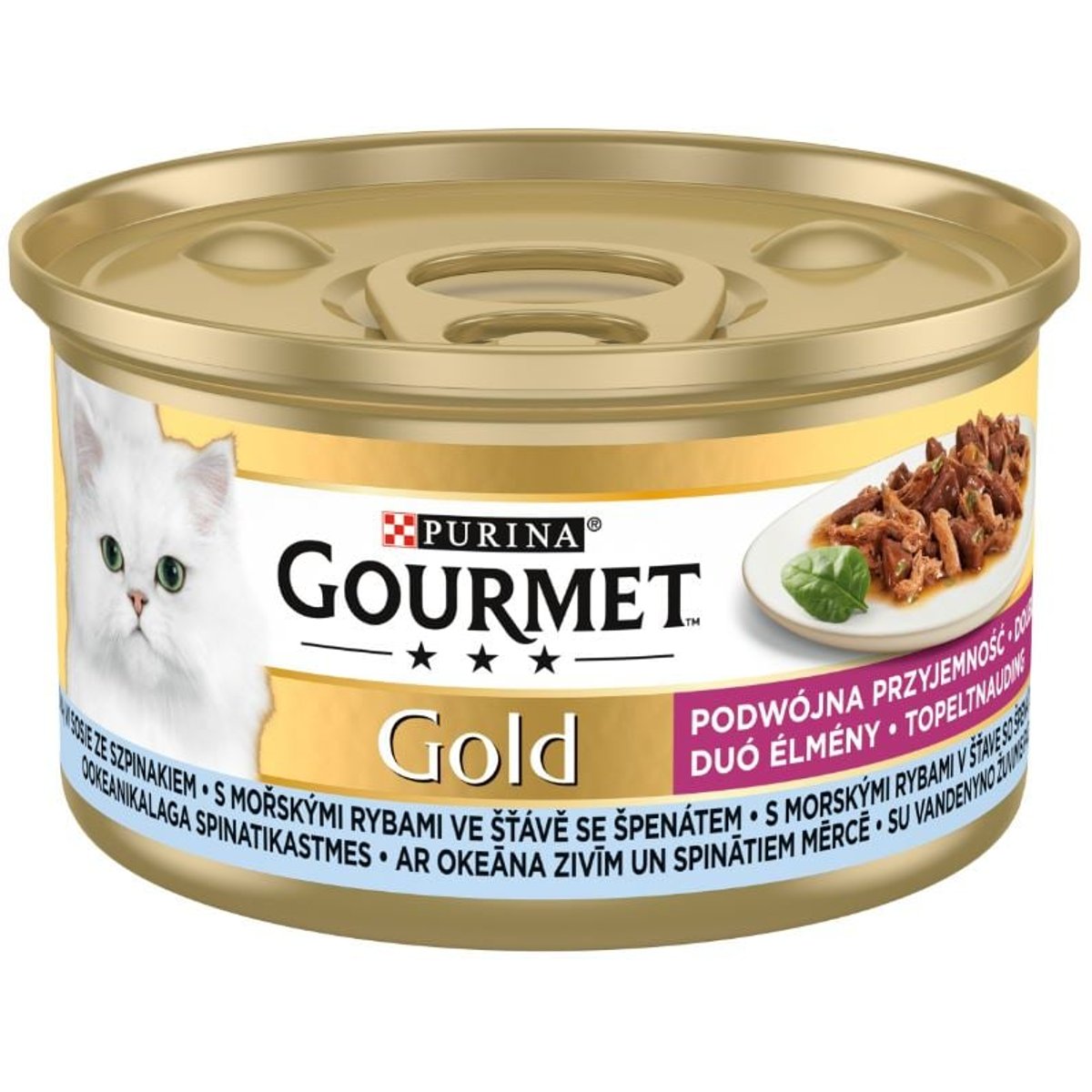 Gourmet Gold Double pleasure s mořskými rybami ve šťávě se špenátem pro kočky