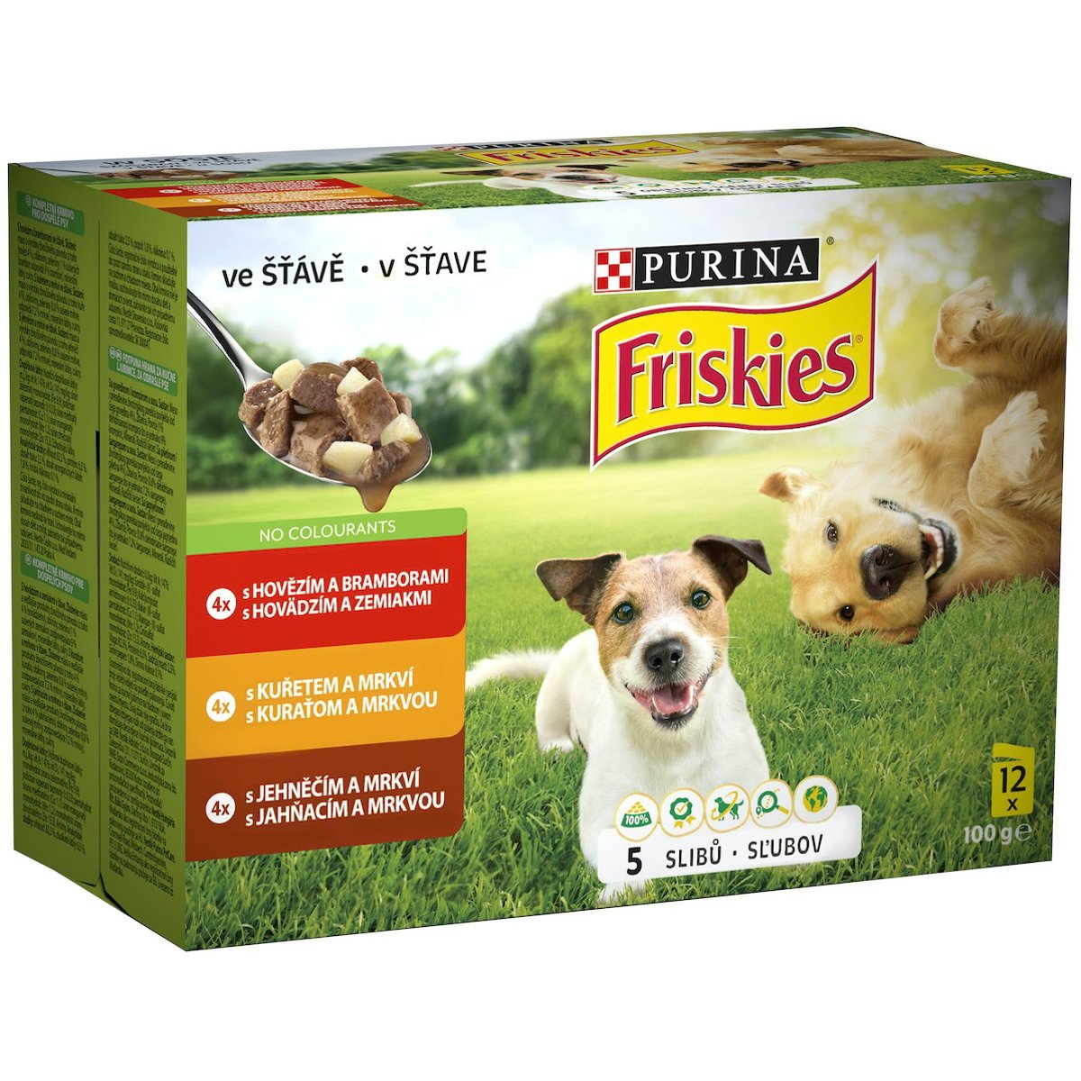 Friskies Adult pro psy – hovězí, kuře a jehněčí ve šťávě 12×100g