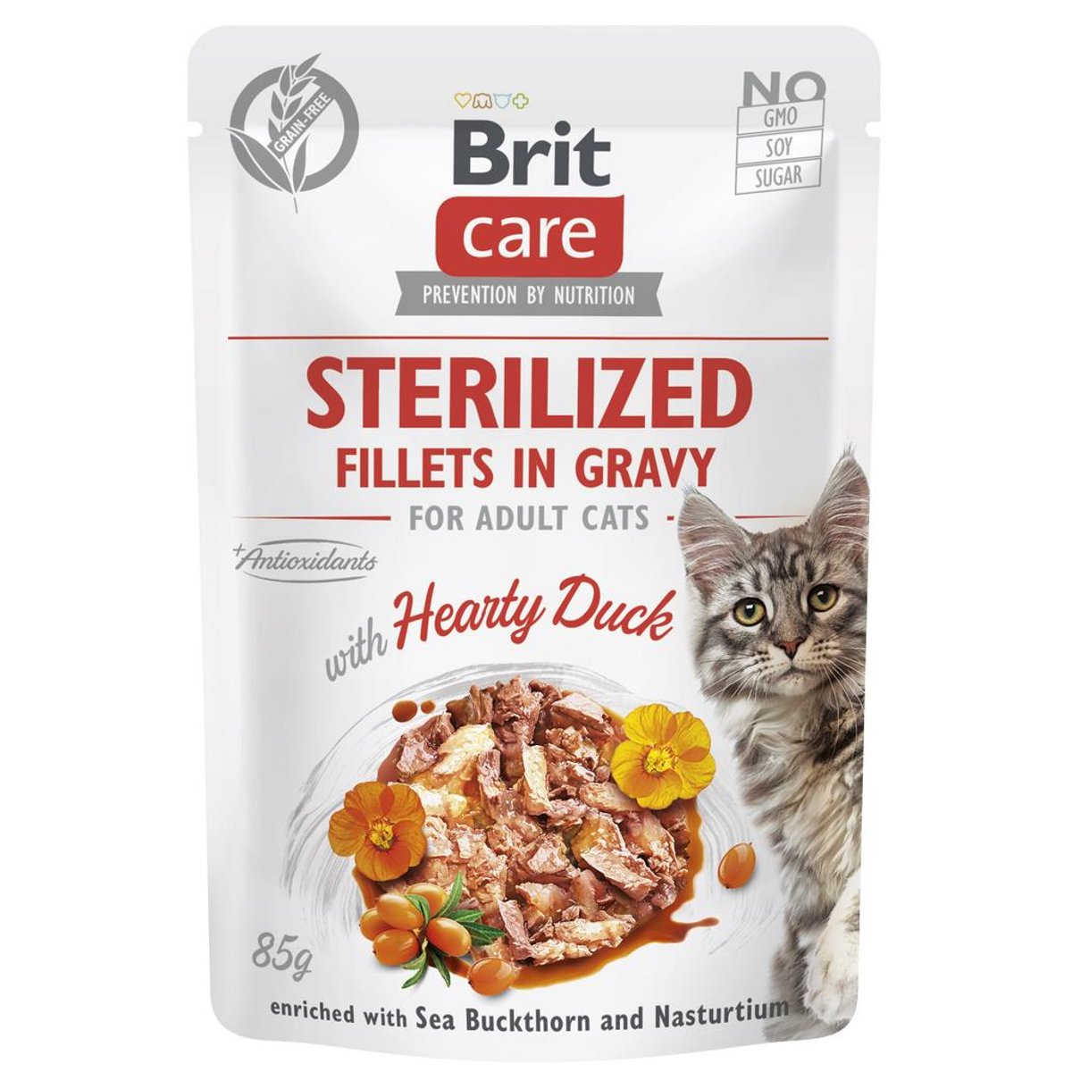 Brit Care Sterilized kapsička pro kočky – filety ve šťávě s kachnou