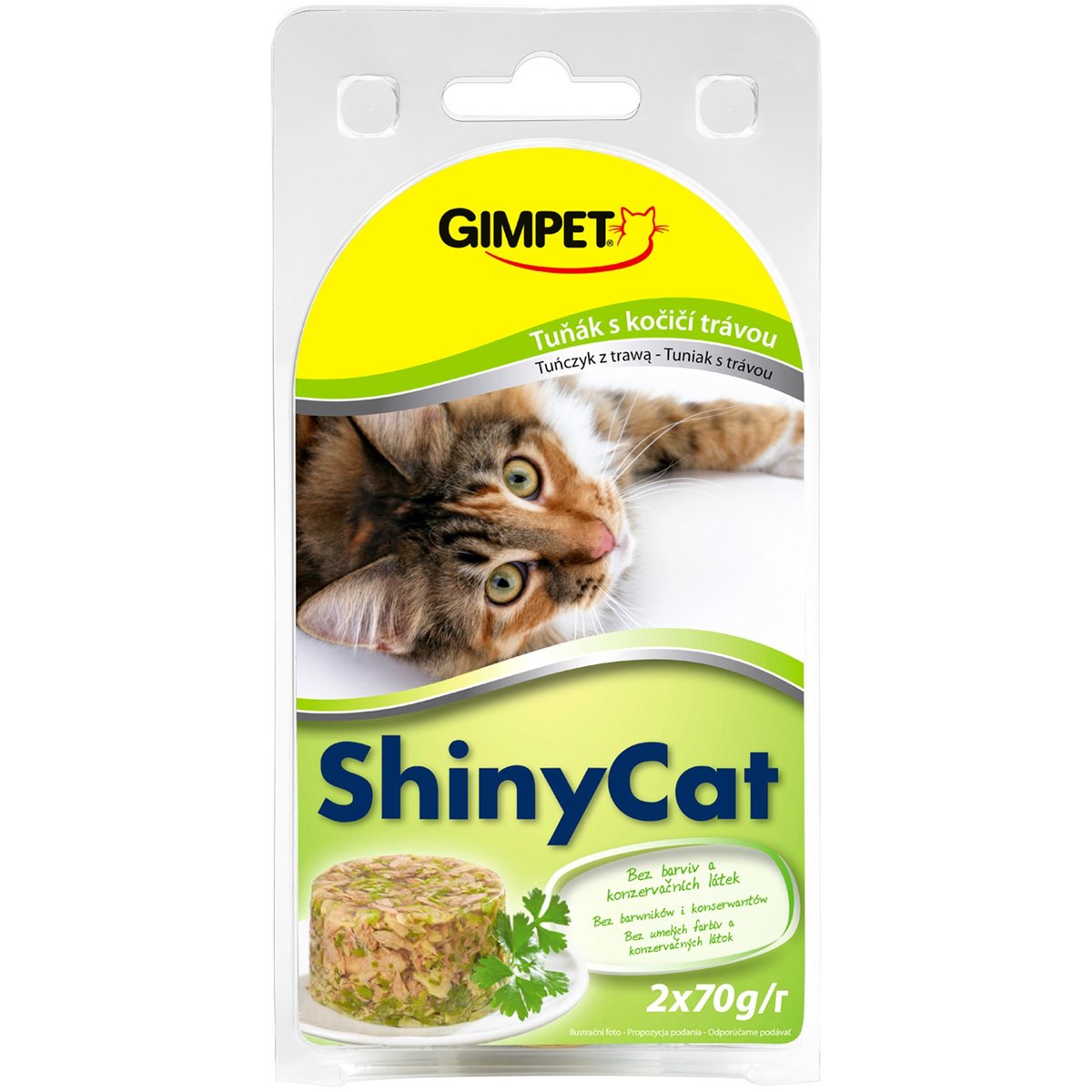 Gimpet ShinyCat konzerva tuňák a kočičí tráva pro kočky (2×70 g)