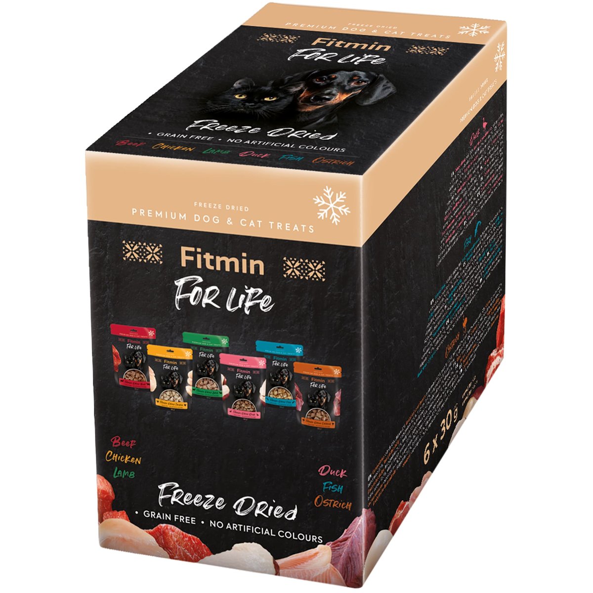 Fitmin For Life multipack mrazem sušených pamlsků pro psy a kočky (6×30 g)