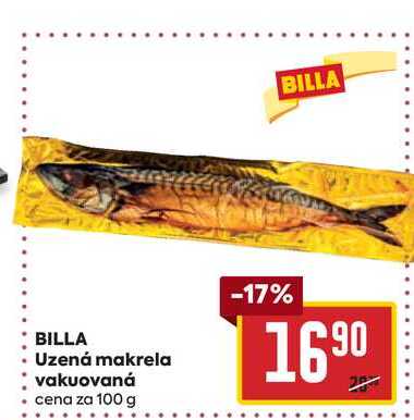 BILLA Uzená makrela vakuovaná cena za 100 g 
