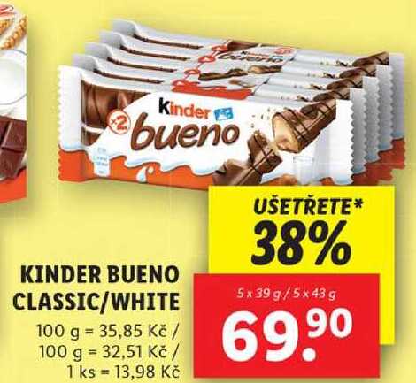 KINDER BUENO CLASSIC/WHITE, 5x 39 g/5x 43 g