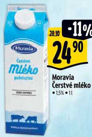 Moravia Čerstvé mléko, 1 l v akci