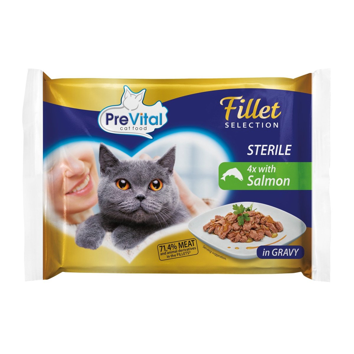 PreVital Naturel sterile dušené filetky losos v omáčce pro kočky 4×85 g