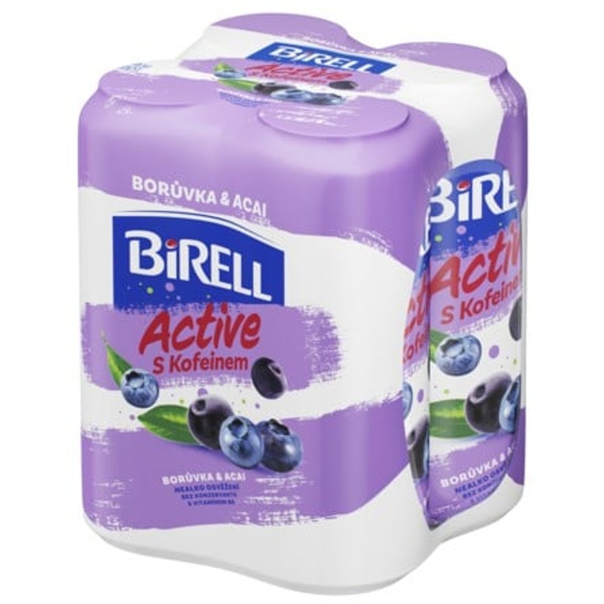 Birell Active Borůvka a acai s kofeinem 4×0,5 l plech