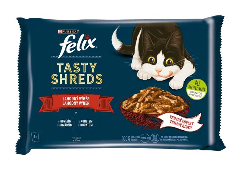 Felix Kapsičky pro kočky Tasty Shreds lahodný výběr ve šťávě multipack 4 x 80g, 320 g