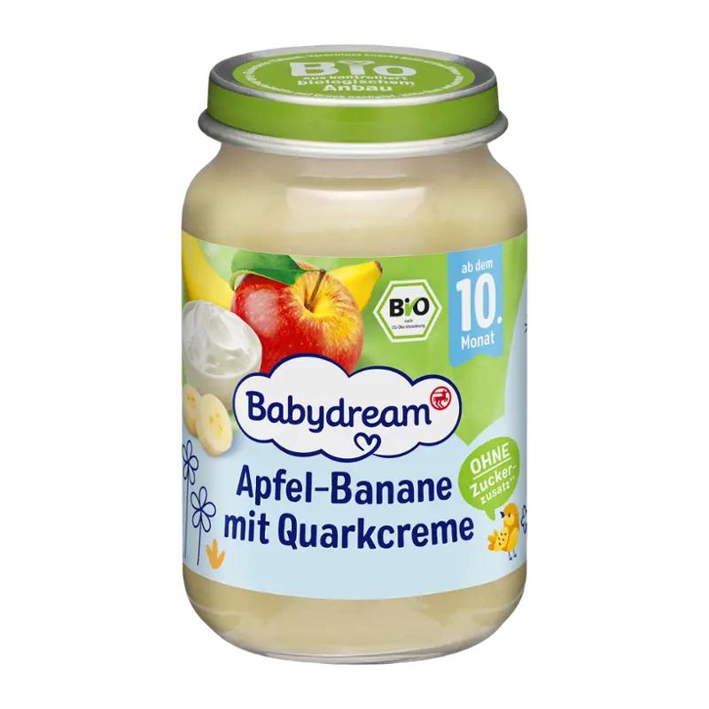 Babydream BIO ovocné pyré jablko a banán s tvarohem, 190 g