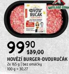 Hovězí burger dvouručák 2x 165 g bez omáčky