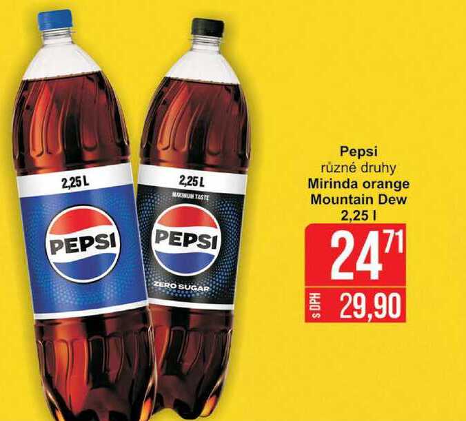 Pepsi různé druhy Mirinda orange Mountain Dew 2,25l