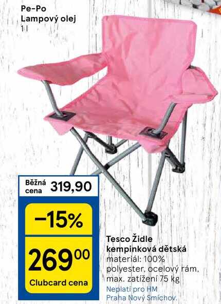 Tesco Židle kempinková dětská materiál: 100% polyester, ocelový rám, max. zatížení 75 kg 