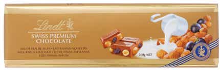 Lindt Švýcarská mléčná čokoláda s rozinkami a oříšky