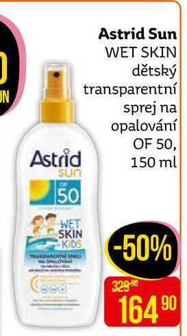 Astrid Sun WET SKIN dětský transparentní sprej na opalování OF 50, 150 ml 