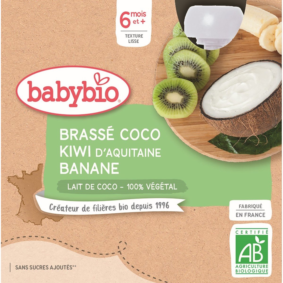 Babybio BIO Svačinka s kokosovým mlékem, kiwi a banánem (4×85g)