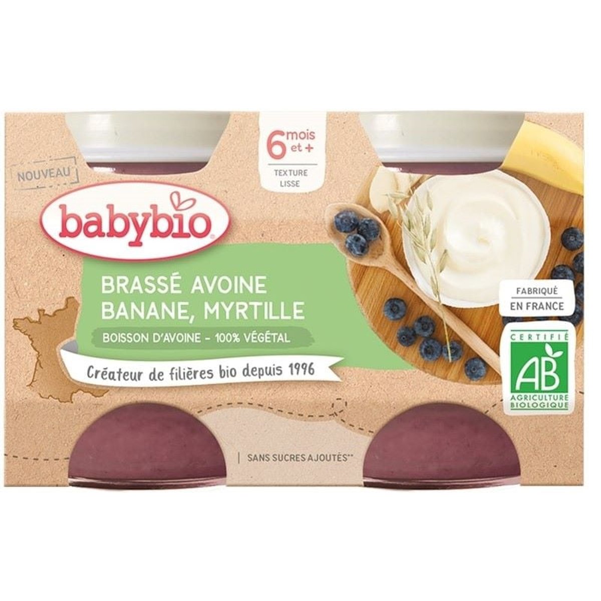 Babybio BIO Brassé z ovesného mléka banán a borůvka (2×130 g)