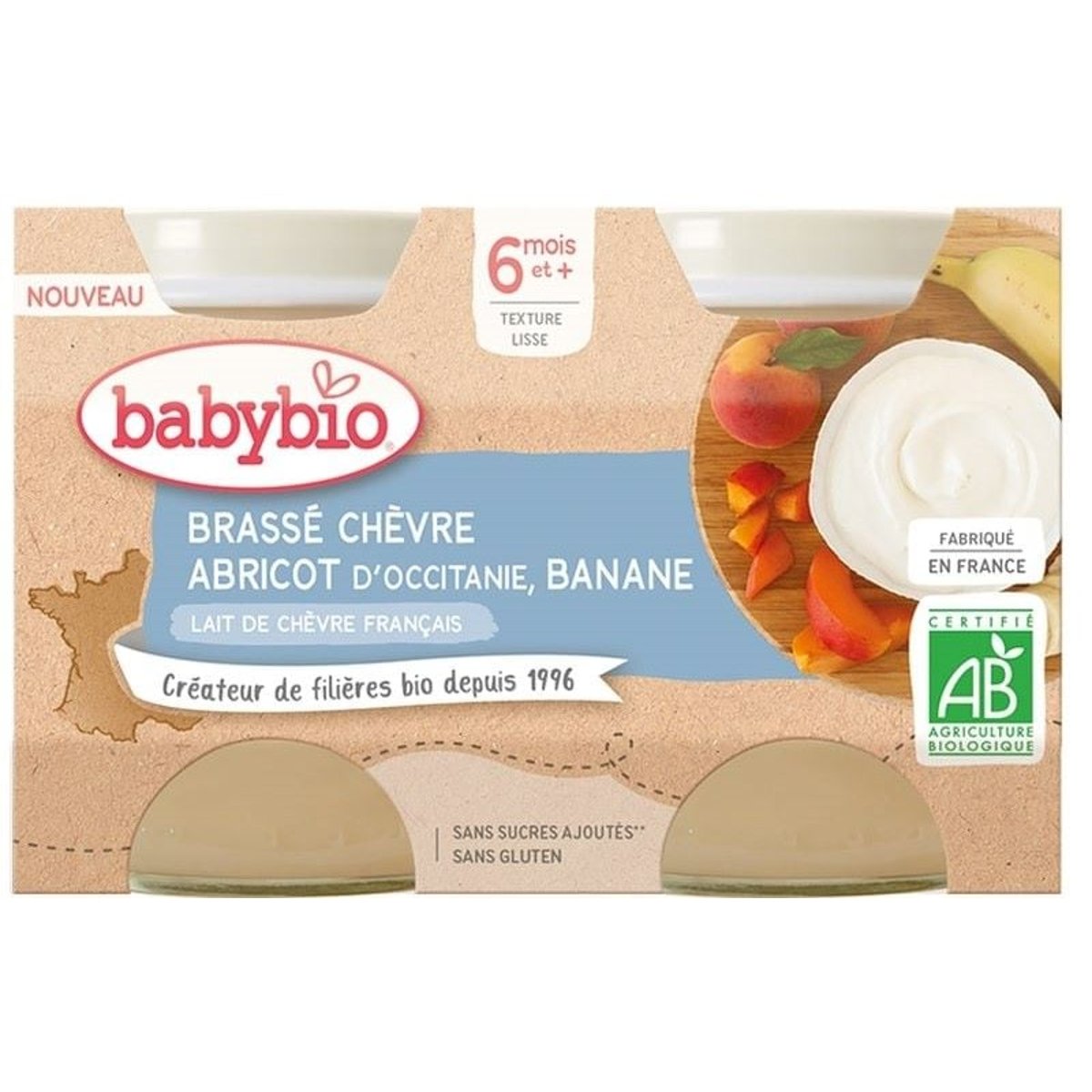 Babybio BIO Brassé z kozího mléka meruňka a banán (2×130 g)