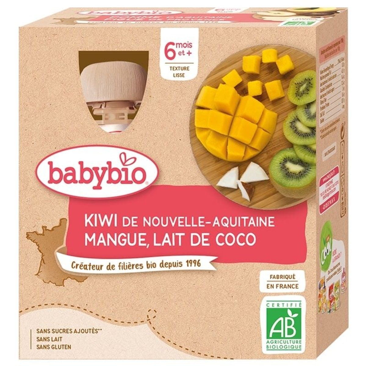 Babybio BIO Ovocná kapsička kiwi, mango a kokos (4×90 g)