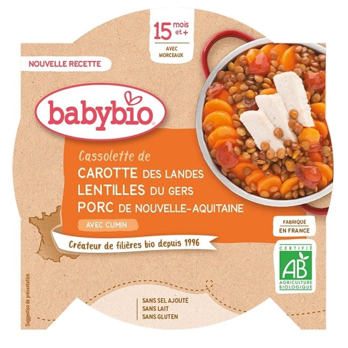 Babybio BIO Denní menu vepřové maso z Nové Akvitánie s čočkou a špetkou kmínu