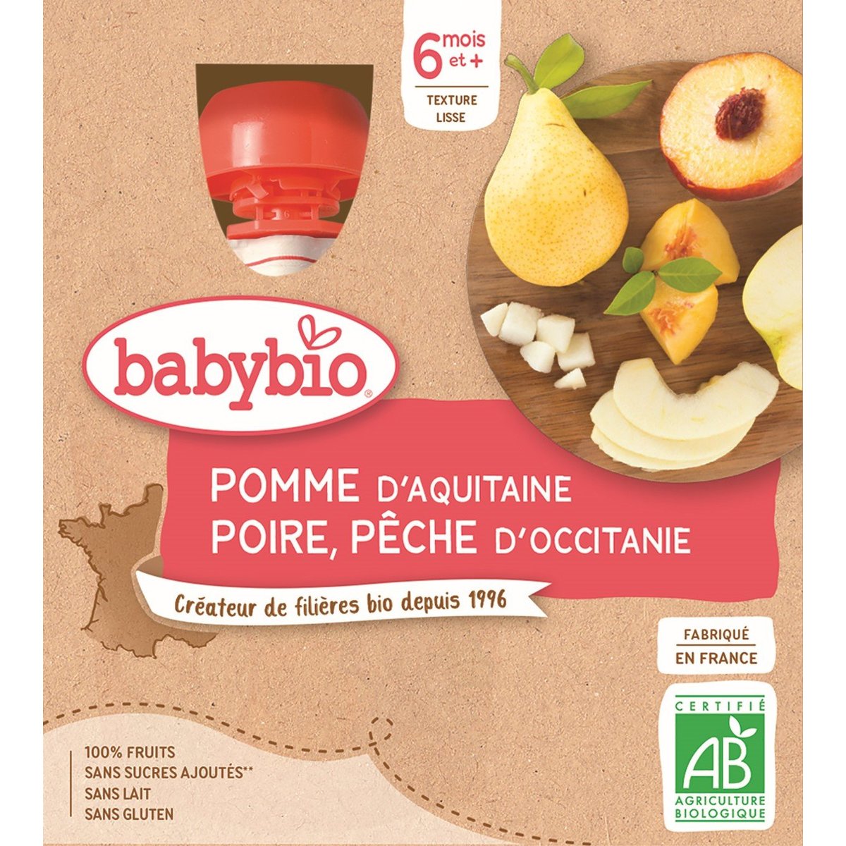 Babybio BIO Jablko s hruškou a broskví (4×90g)
