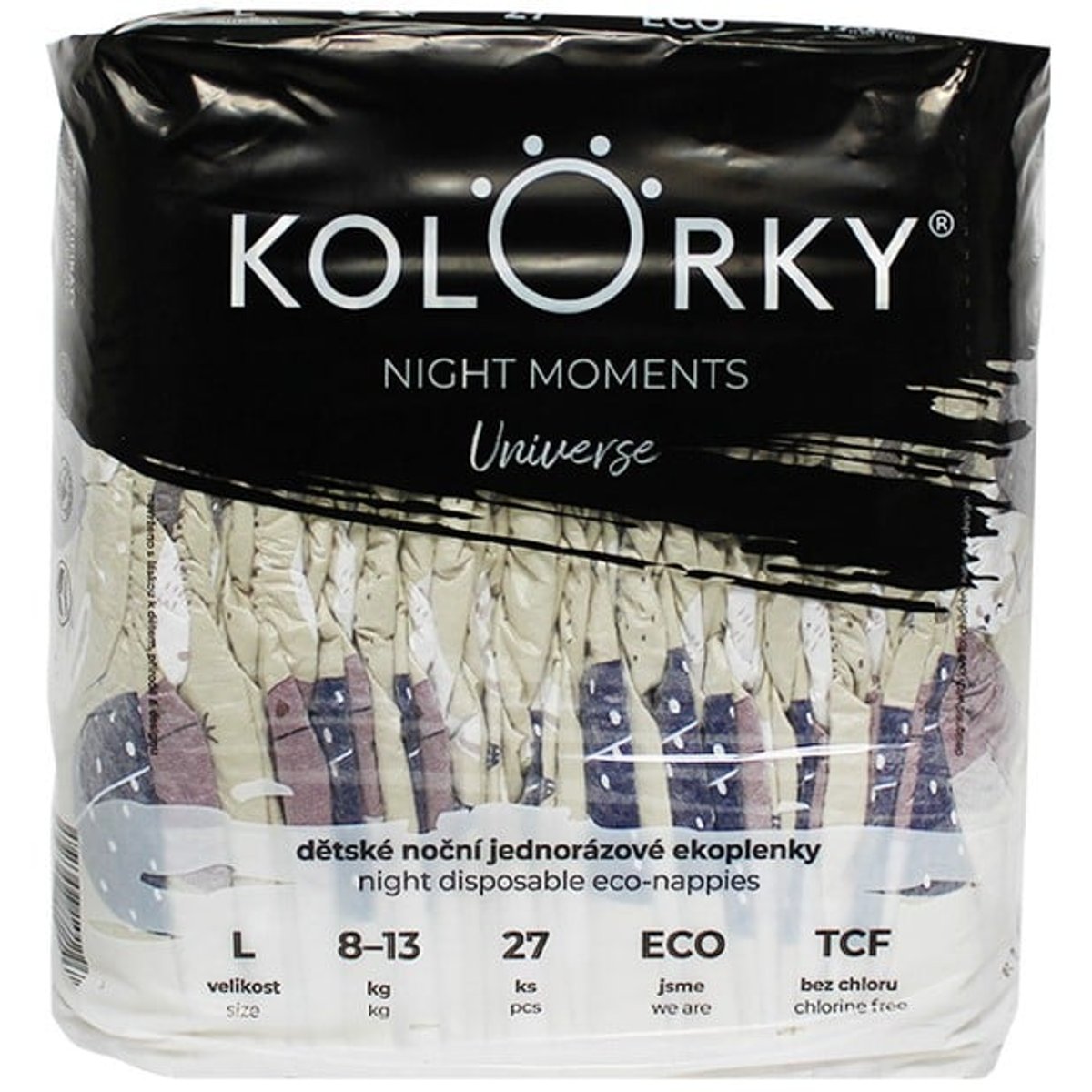 Kolorky EKO Noční jednorázové plenky L Night moments (8–13 kg) 27 ks