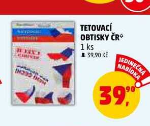 TETOVACÍ OBTISKY ČR, 1 ks 
