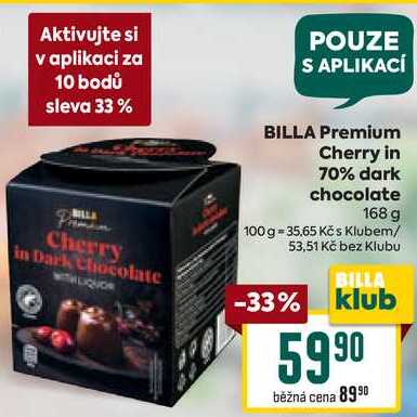 BILLA Premium Cherry in 70% dark chocolate, 168 g 