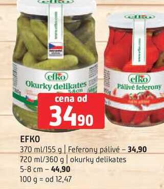 Efko Okurky delikates 720ml/360g efko Palivé feferony 370 ml/155 g 